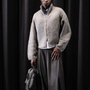 Custom OEM Mohair Blend High Collar Zip-Up Cardigan